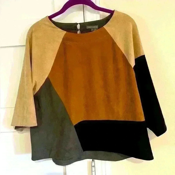 Vince Camuto Brown Black Multi Color Short Sleeve Blouse- Size Small- EUC - Picture 1 of 3